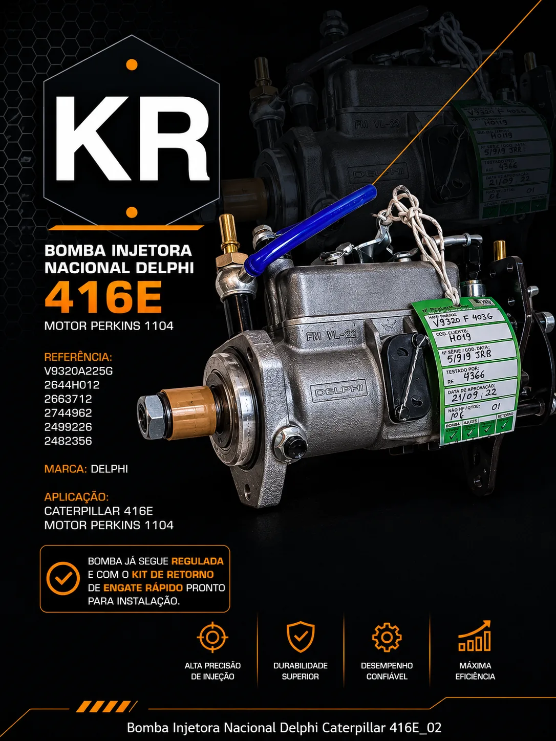Bomba Injetora Nacional Delphi CAT 416E 9320A225G — Com Kit Retorno — imagem 2