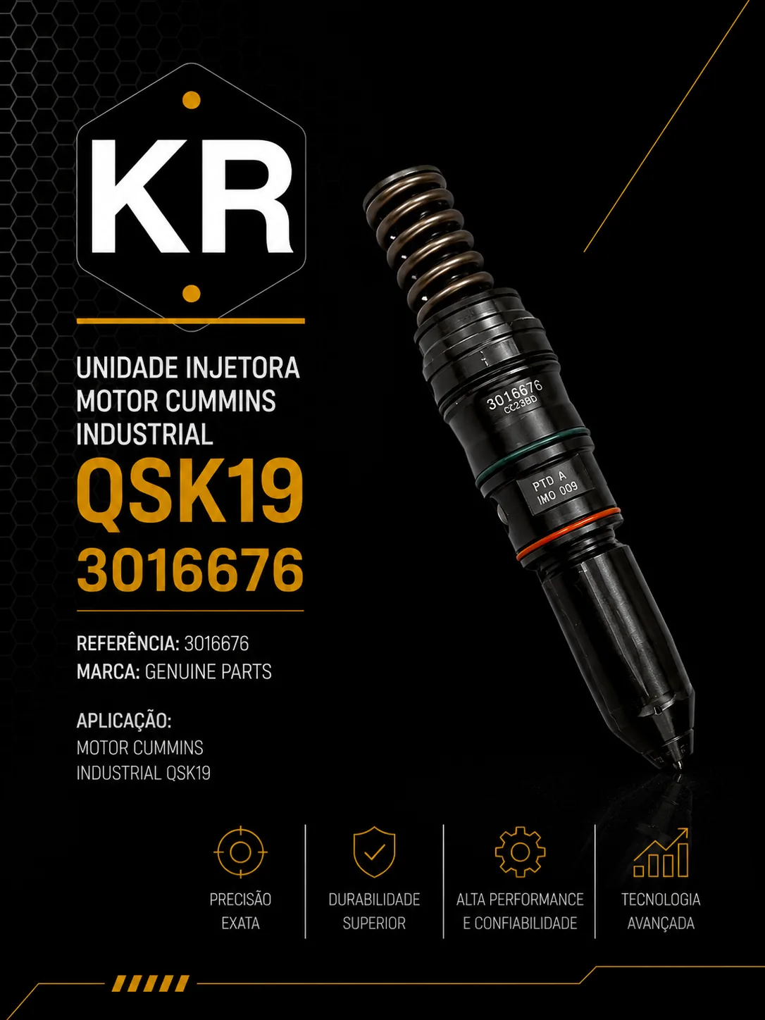 Unidade Injetora Cummins QSK19 Industrial — 3016676 P/N 3016676