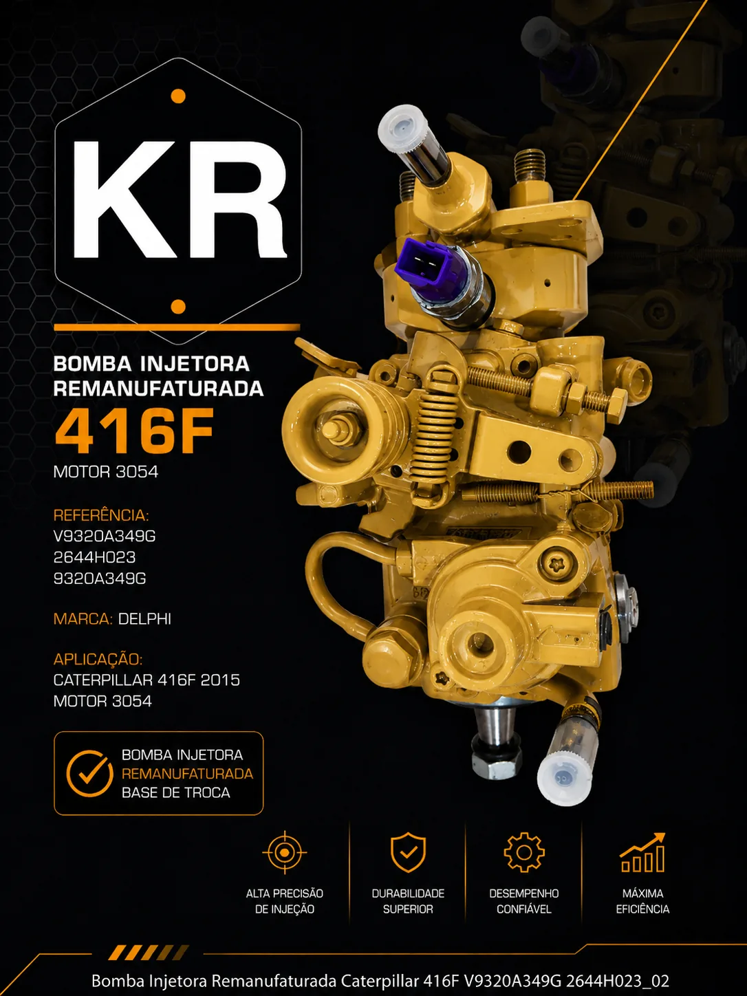 Bomba Injetora Remanufaturada CAT 416F 2015 Motor 3054 — Delphi V9320A349G — imagem 2