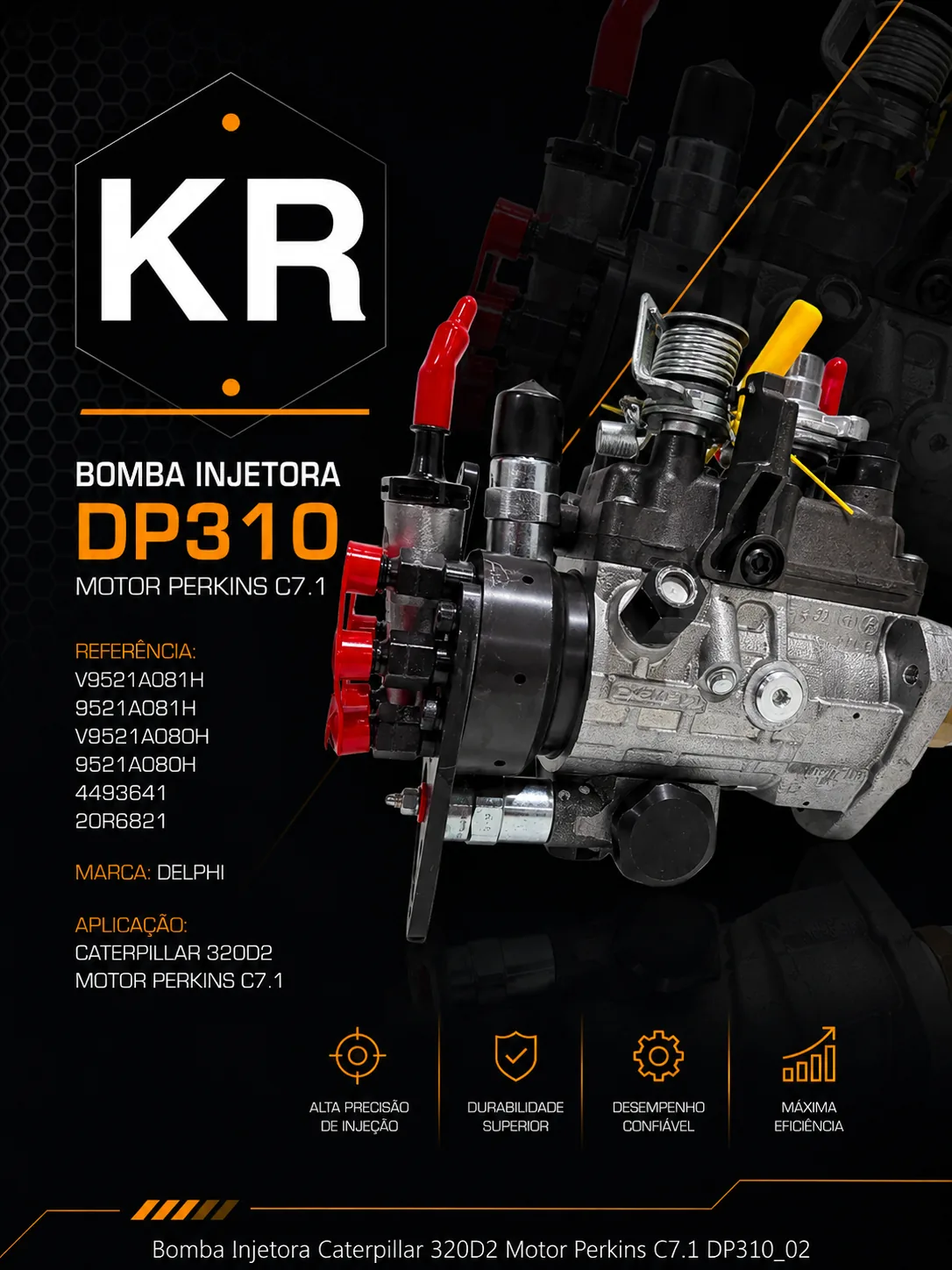 Bomba Injetora DP310 Caterpillar 320D2 Motor Perkins C7.1 — Delphi V9521A081H — imagem 2