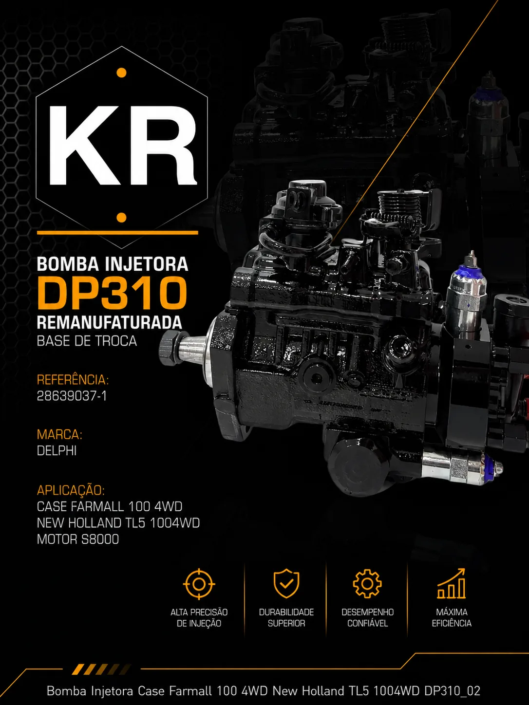 Bomba Injetora DP310 Remanufaturada Case Farmall 100 / New Holland TL5 — Delphi — imagem 2