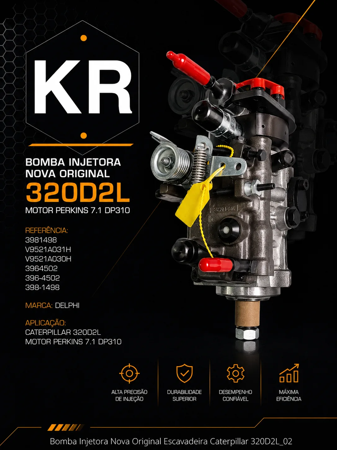 Bomba Injetora Nova Original CAT 320D2L Motor Perkins 7.1 DP310 — Delphi — imagem 2