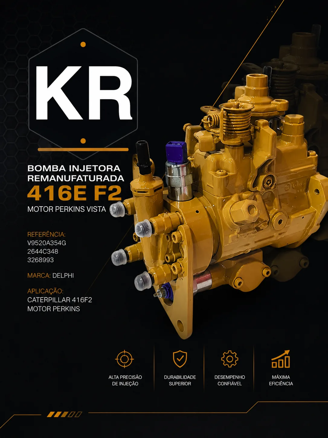 Bomba Injetora Remanufaturada CAT 416F2 Motor Perkins — Delphi V9520A354G — imagem 2