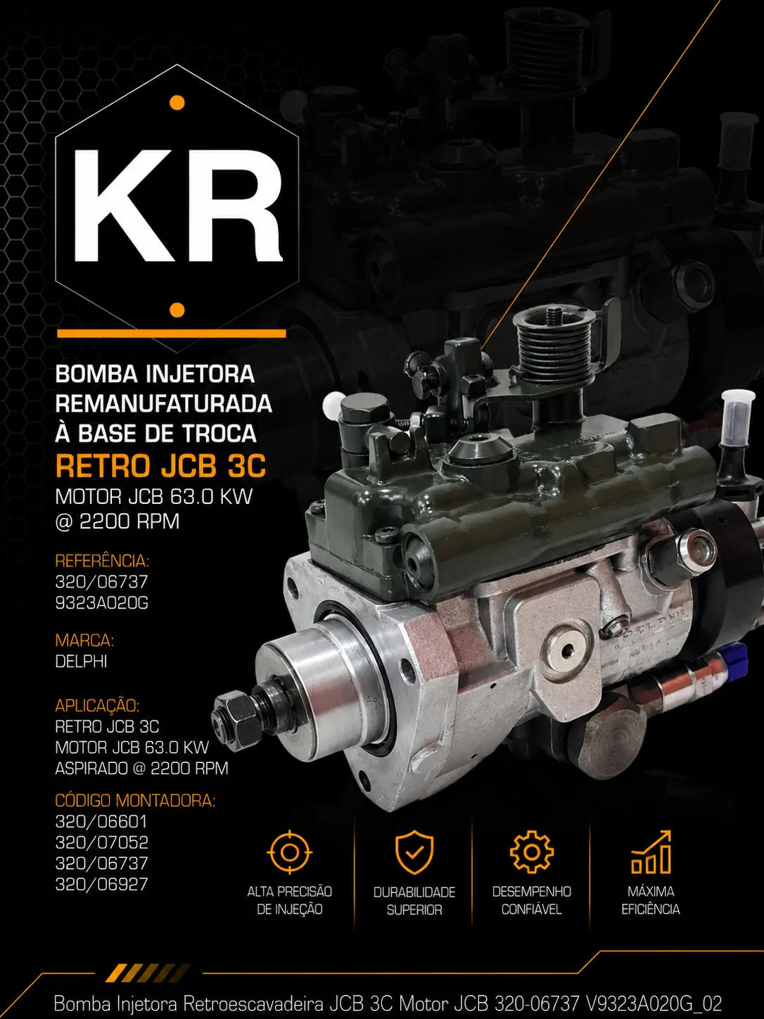 Bomba Injetora Remanufaturada Retroescavadeira JCB 3C — Delphi 9323A020G — imagem 2